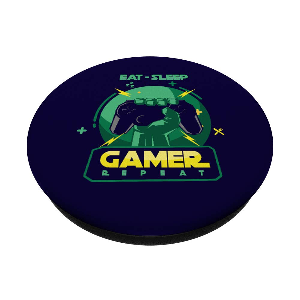 Eat Sleep Gamer Repeat - Swappable PopGrip for Gaming Enthusiasts | Perfect Video Game Gift for Gamers | Use with Phones, Tablets & Controllers
