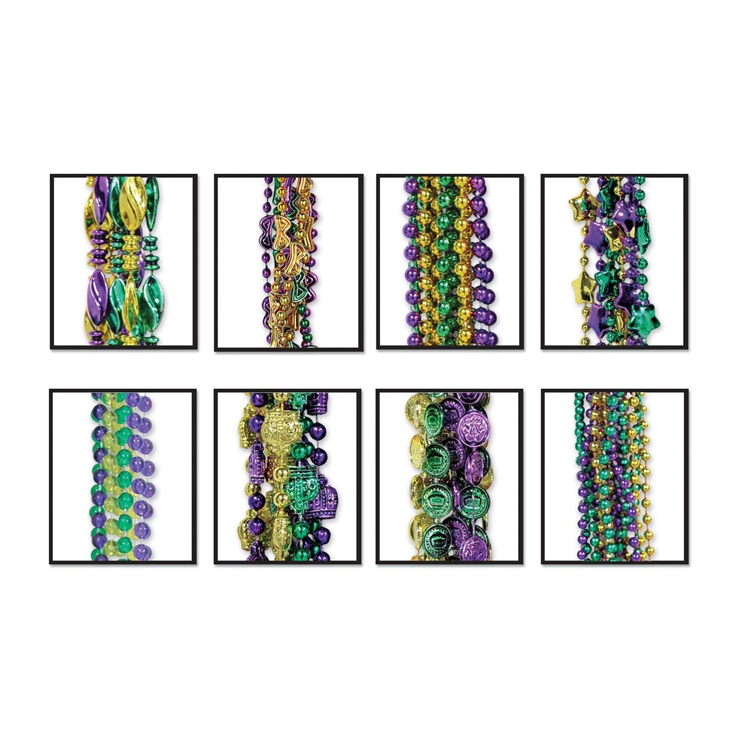 100 Pack Beistle Mardi Gras Bead Assortment - Colorful Party Necklaces for Mardi Gras, Carnival, Parades & Costume Parties - Bulk Beads for Festive Celebrations & Themed Events