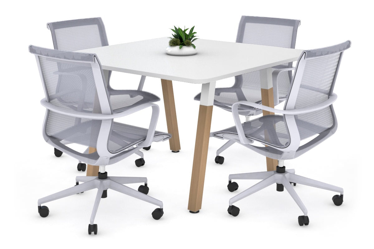 Modern Boardroom Table with Quadro A Wood Legs & Rounded Corners - 1100L x 1100W Conference Table for Office Meetings & Executive Workspaces