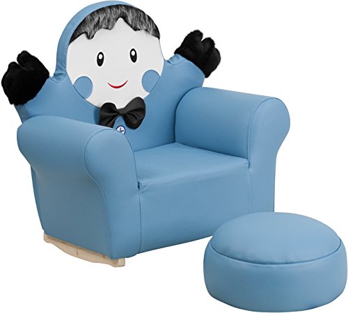 Flash Furniture Kids Blue Little Boy Rocker Chair with Footrest - Comfortable Rocking Chair for Children's Bedroom, Nursery, or Playroom - Perfect for Reading, Relaxing, and Playtime
