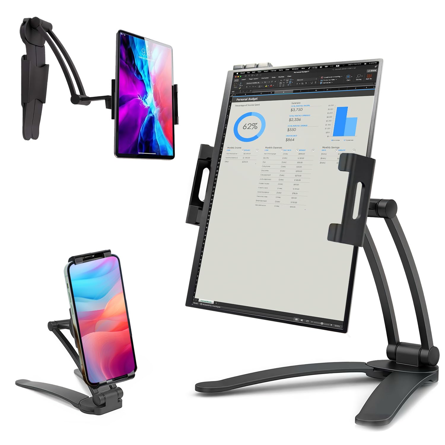 Portable Monitor Stand - Aluminum Alloy Tablet Holder for iPad, Surface Pro | Home & Office Use