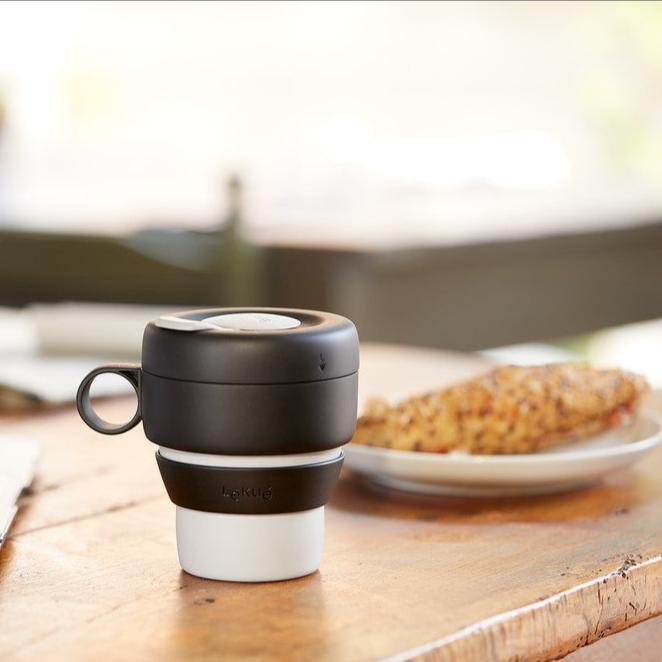 Collapsible Travel Mug - Insulated Portable Coffee Cup with Lid, Grey - Perfect for Camping, Hiking, and Commuting