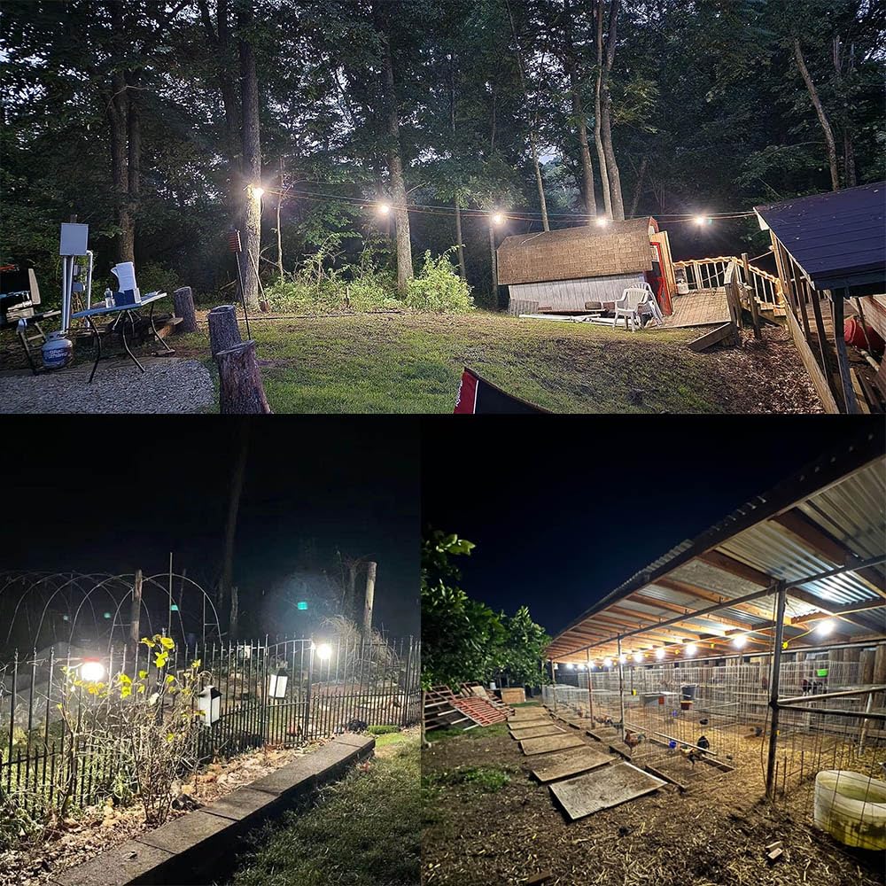 90W LED Construction String Lights 60FT 9000 Lumens - Heavy Duty Work Lights with Reflective Cover, Protective Cage & Hooks - Perfect for Job Sites, Attics, Warehouses, Outdoor Lighting & Emergency Work Areas