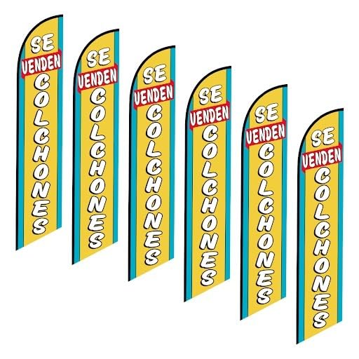 6 Pack Swooper Flags - Vibrant Blue & Yellow Outdoor Advertising Flags for Mattress Sales, Events, and Business Promotions