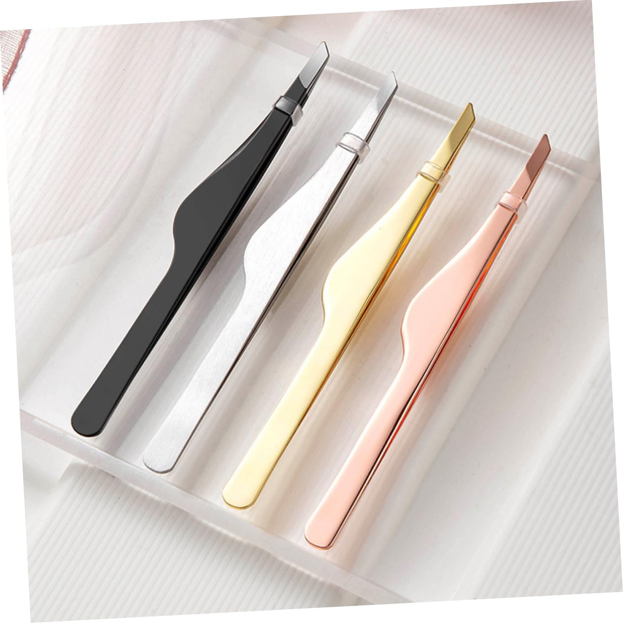 Premium Stainless Steel Eyelash & Eyebrow Tweezers - Slant Tip for Precise Grooming, Comfortable Grip Lash Tools for Professional & Home Use - Perfect for Extensions, Makeup Application & Eyebrow Shaping