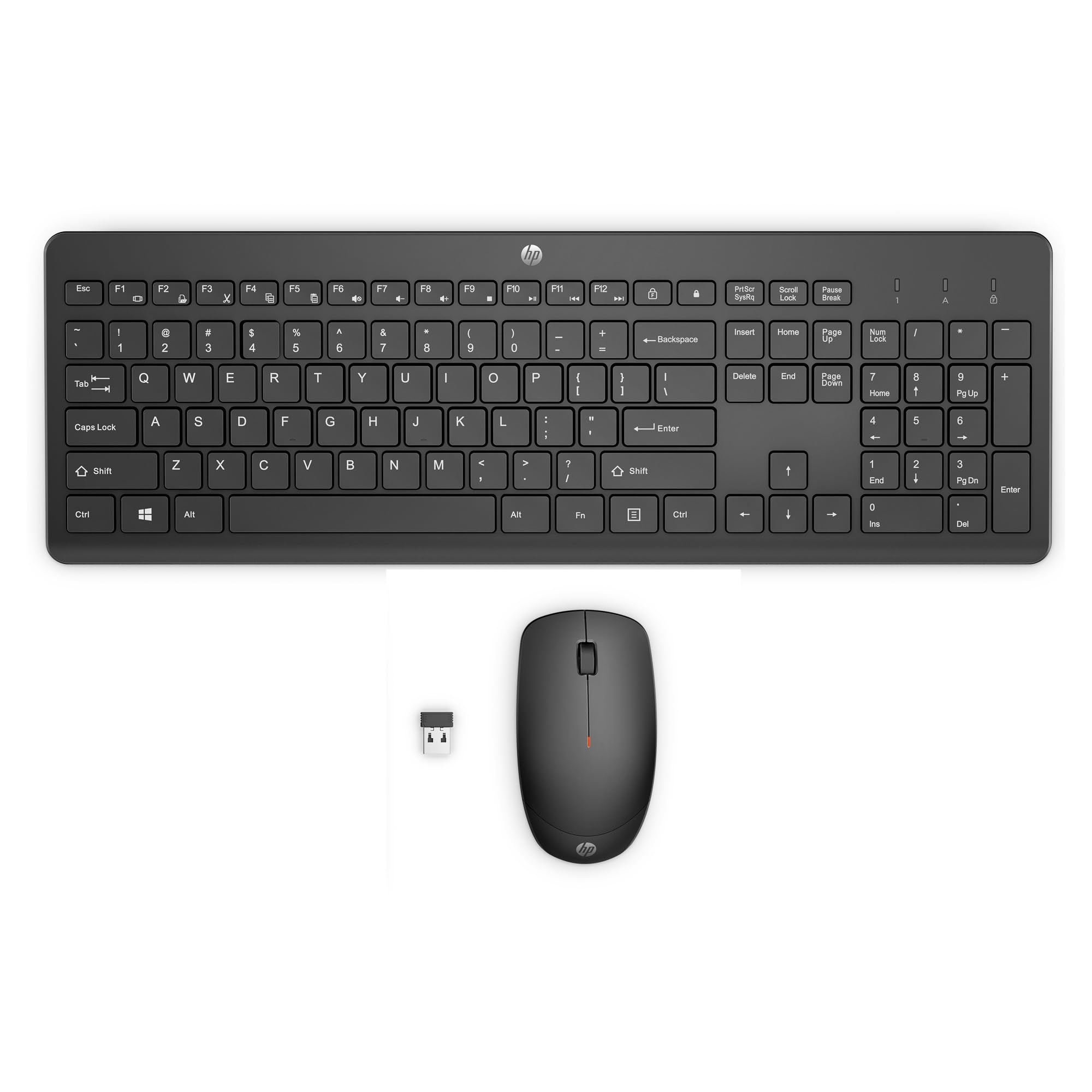 HP 230 Wireless Keyboard and Mouse Combo Set - 2.4GHz USB-A Nano Receiver, 1600 DPI Adjustable Mouse, 16-Month Battery Life - Ergonomic Black Design for Home Office, Gaming & Productivity