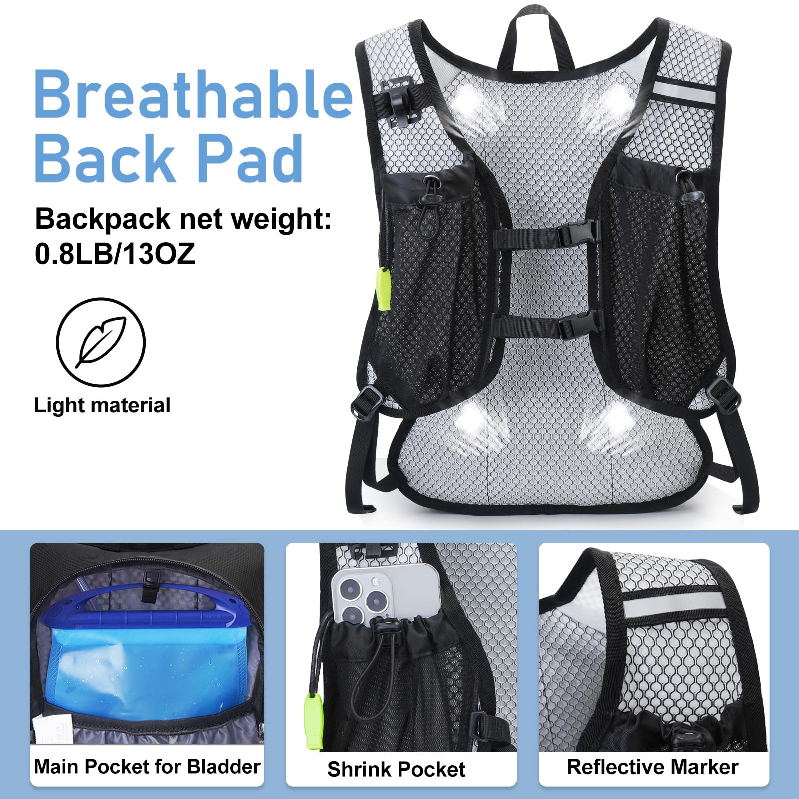 Lightweight Hydration Backpack with 2L Water Bladder - Running Cycling Hiking Daypack for Men & Women - Perfect for Outdoor Adventures, Marathons and Music Festivals
