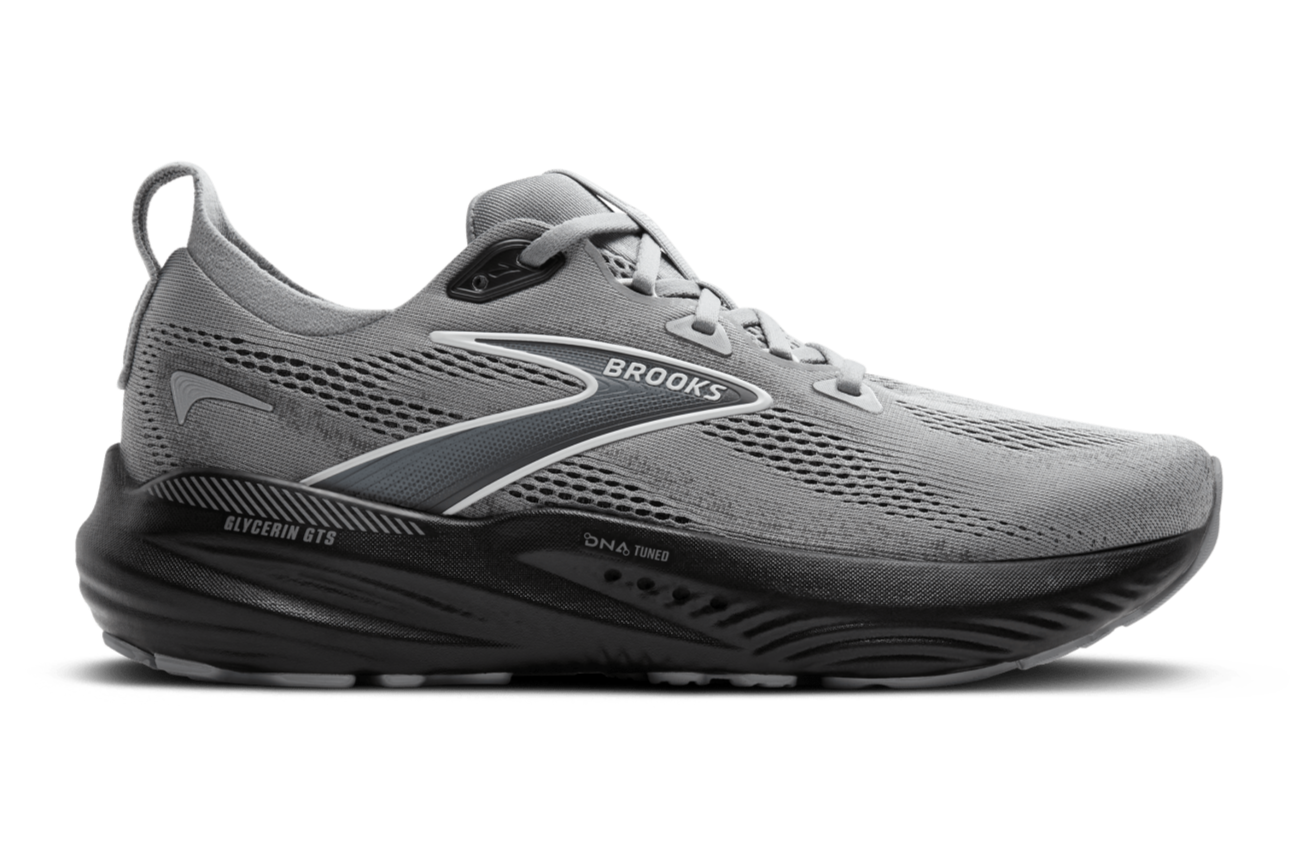 Brooks Glycerin GTS 22 Men's Running Shoes - Wide Width (D) - Primer Gray/Ebony/Bluewash - Cushioned Support for Long Distance Running & Training