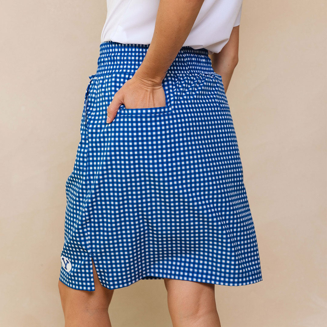 BYU Away Skirt - Blue Gingham Checkered Skirt for Women | Perfect for School, Travel & Casual Outfits