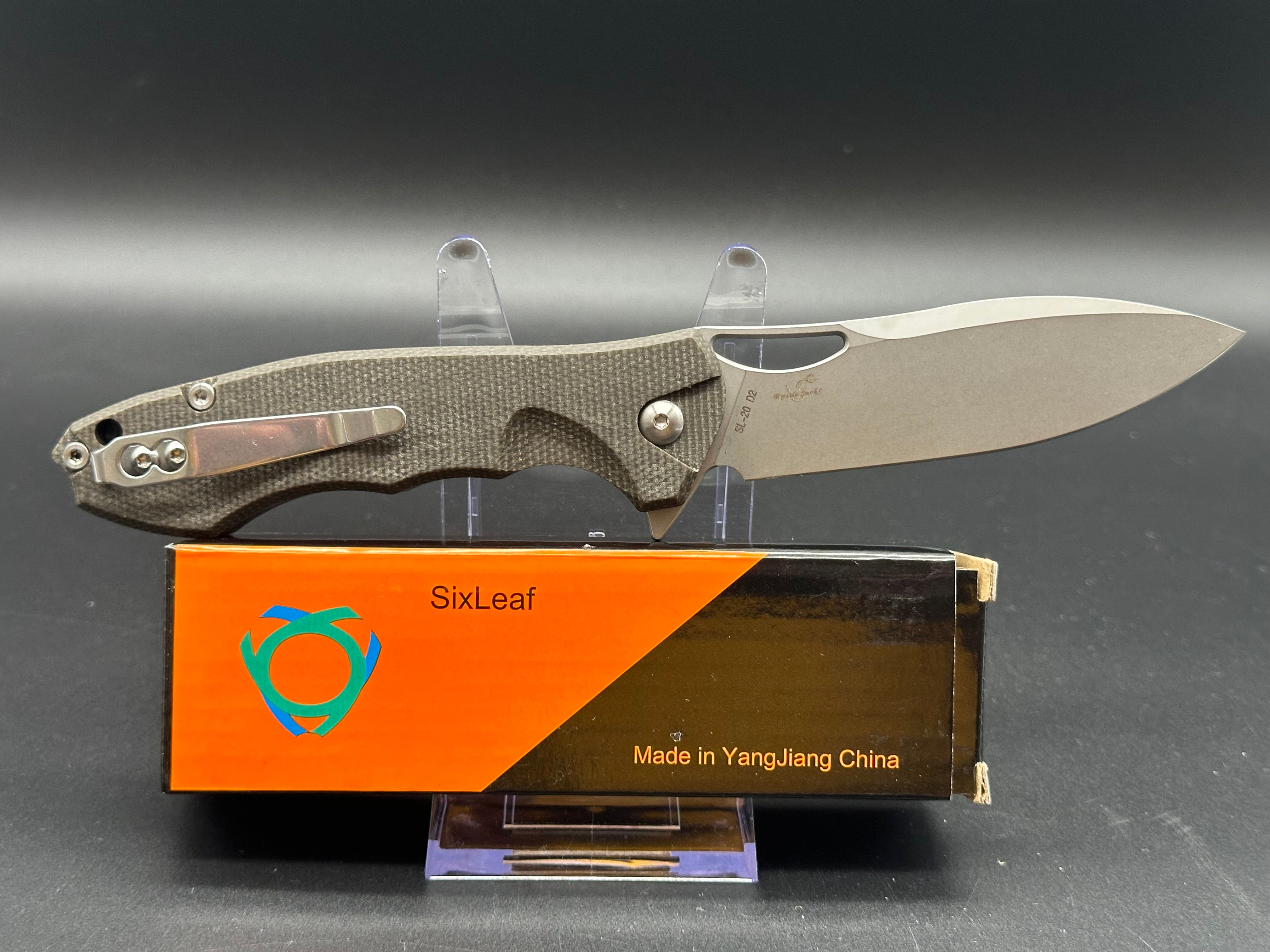 SIXLEAF SL 20 Folding Knife - Black Micarta Handle D2 Plain Edge Tactical Pocket Knife for Camping, Hiking & Everyday Carry (EDC)