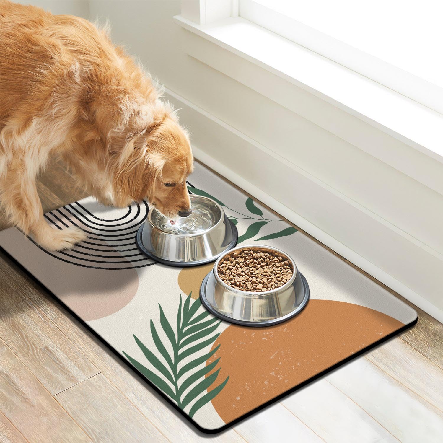 Super Absorbent Dog Food Mats for Floors | Non-Slip Pet Feeding Mat for Cats & Dogs | Eco-Friendly Boho Style Placemat for Food & Water Bowls | Perfect for Messy Eaters & Kitchen Floor Protection