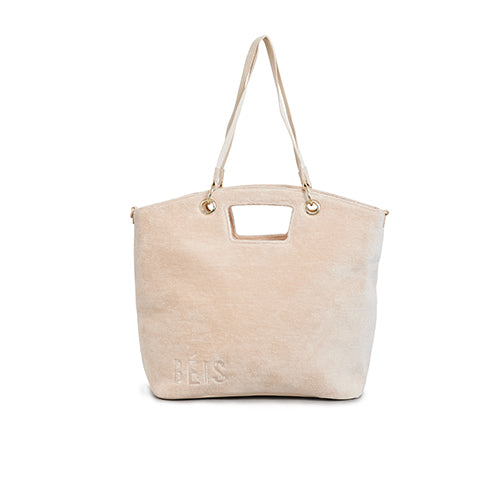 Beige Terry Tote Bag - Soft Cotton Canvas Beach Tote for Women - Perfect for Shopping, Travel & Everyday Use