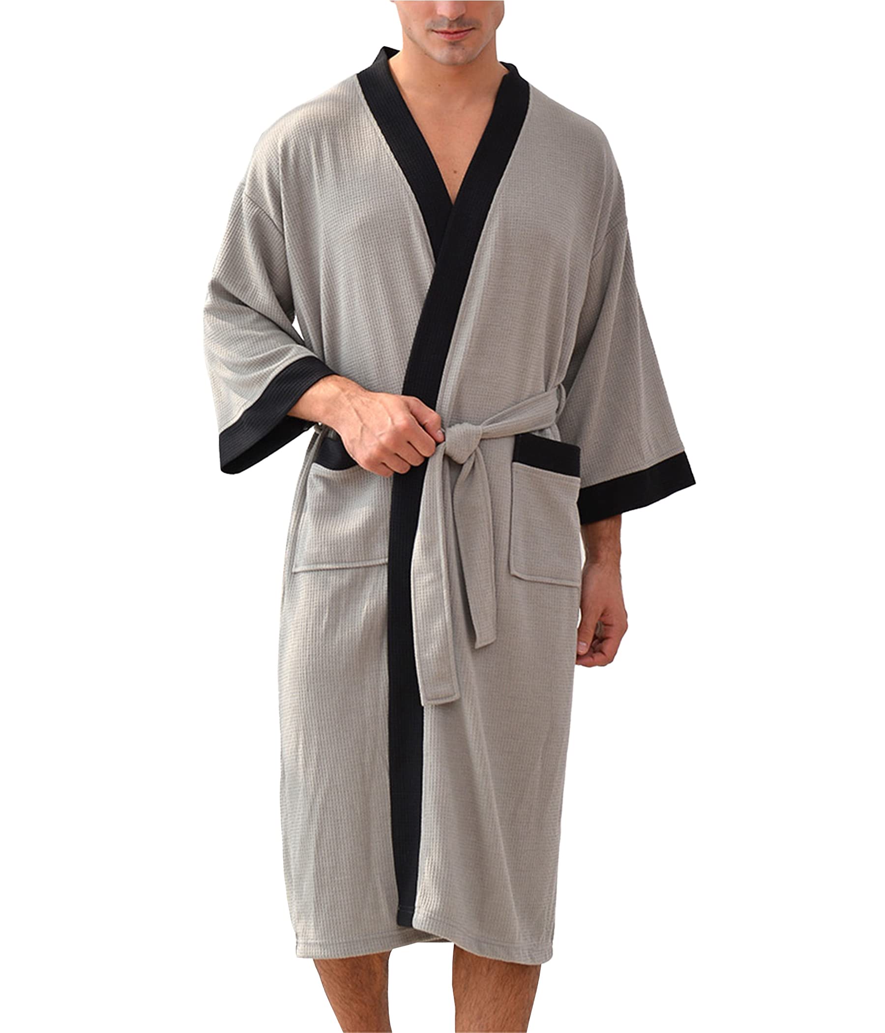 Men's Cotton Blend Japanese-Style Kimono Robe - V-Neck Cardigan Bathrobe & Nightgown for Home, Spa & Lounge Wear | Soft Pajamas for Relaxation & Comfort