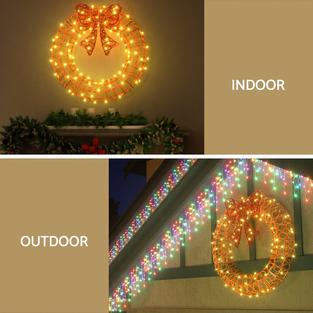160 LED Solar Christmas Wreath - 0.6M Waterproof Outdoor Holiday Decor with 8 Lighting Modes for Door, Window, Garden & Patio Decorations