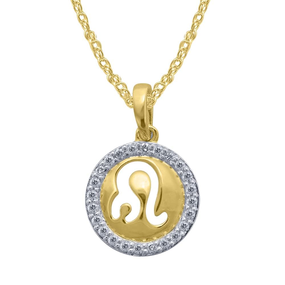 10K Yellow Gold 1/8cttw Round Natural White Diamond Leo Zodiac Pendant Necklace for Women & Men (H-I Color, I1-I2 Clarity) - Perfect Birthday Gift, Astrology Jewelry & Everyday Elegance