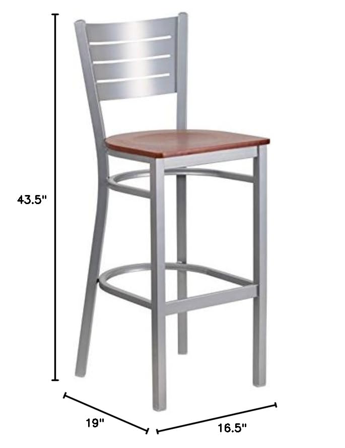 Cherry & Silver Finish Home Square Bar Stools - Set of 3 for Kitchen Island, Breakfast Nook & Home Bar Decor
