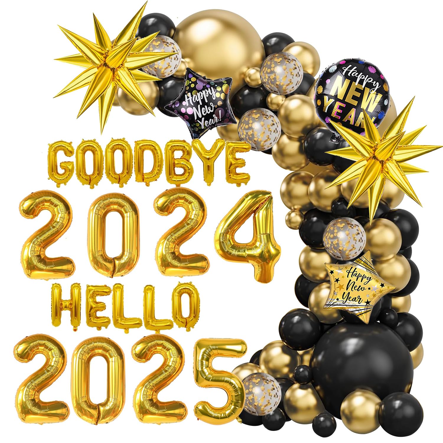2025 New Year's Eve Party Balloons Arch Garland Kit - Gold & Black Foil Number Balloons for NYE Decorations | Home, Office & School Celebration Supplies | Perfect for Countdown Parties, Photo Backdrops & Holiday Events