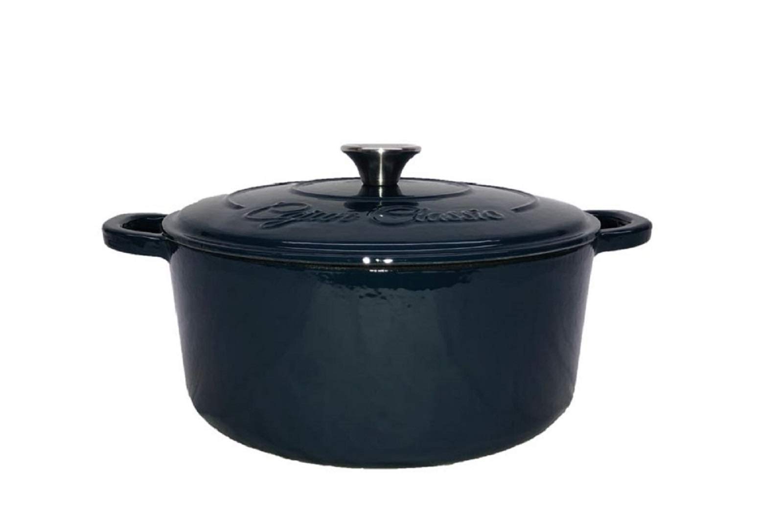 5Qt Navy Blue Enameled Cast Iron Dutch Oven with Silver Knob - Perfect for Braising, Stewing, Baking & Slow Cooking Soups