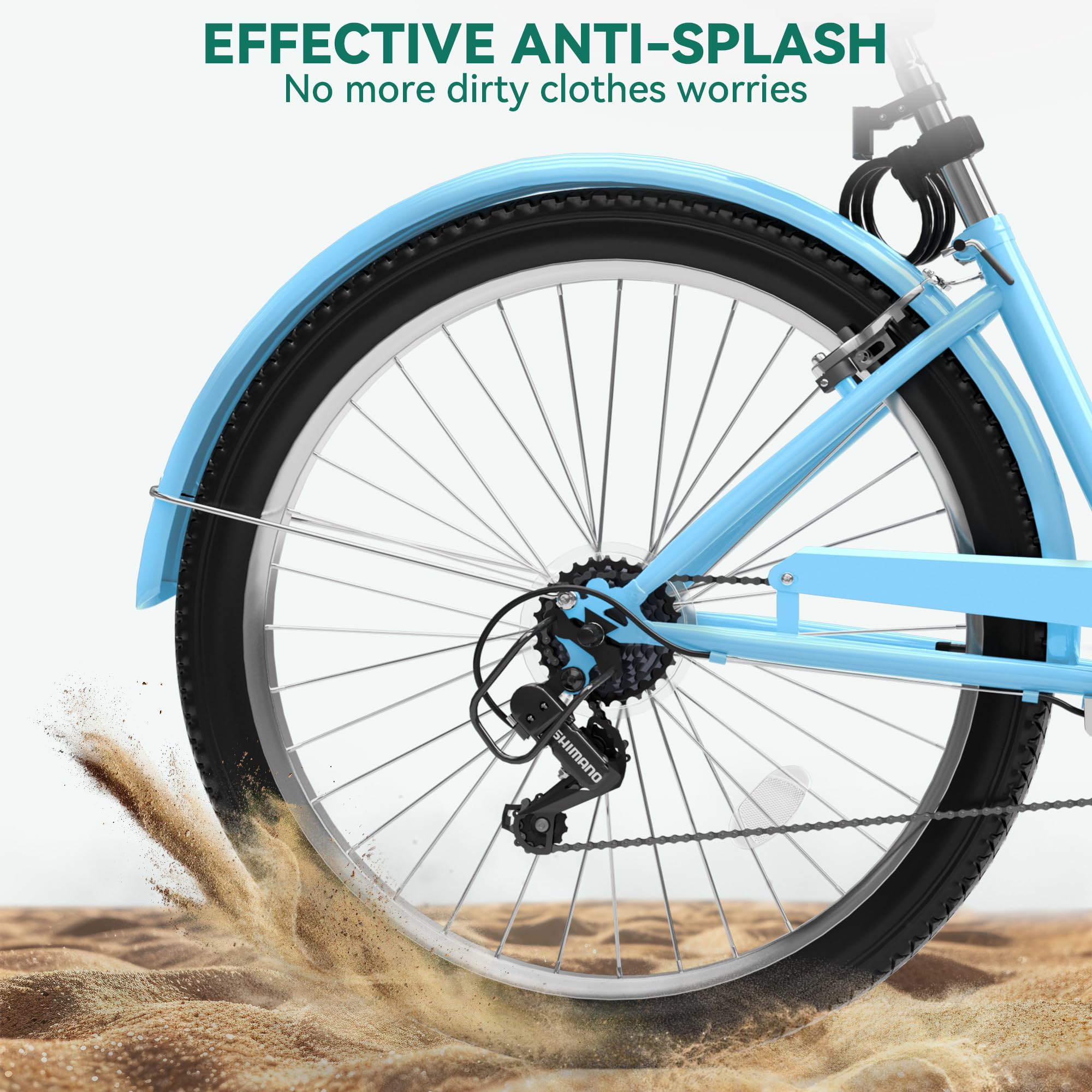 YITAHOME 24 & 26 Inch Beach Cruiser Bike for Adults - 7 Speed & Single Speed Commuter Bicycle with Step-Through Frame, Steel Construction & Full Fenders - Perfect for Leisure Rides, Beach Cruising & Urban Commuting
