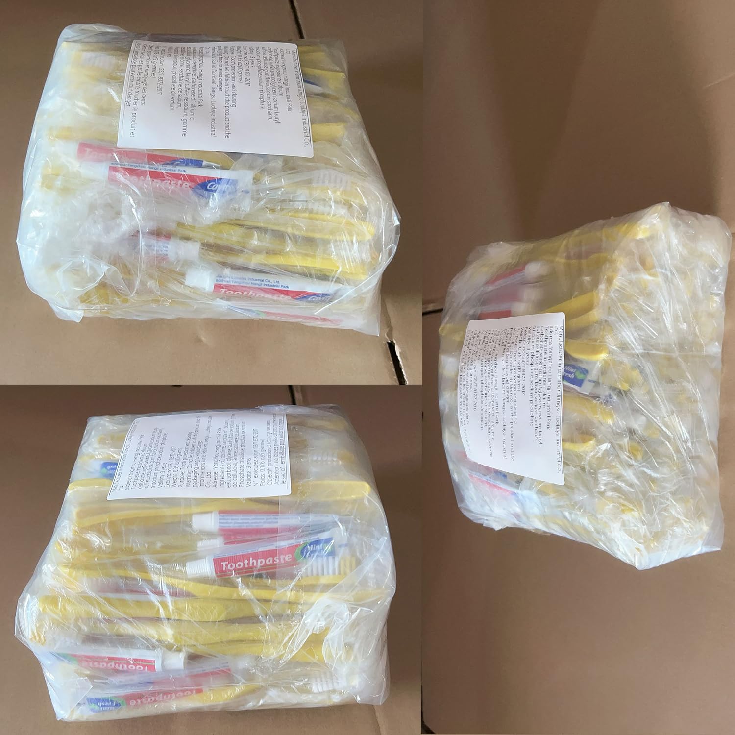 200 Pack Disposable Toothbrush with Toothpaste - Individually Wrapped Travel Toothbrush Kit (10g Toothpaste, Yellow Hollow Design) for Travel, Hotels, Airbnb, Homeless Shelters & Charity Donations - Perfect for On-the-Go Oral Care