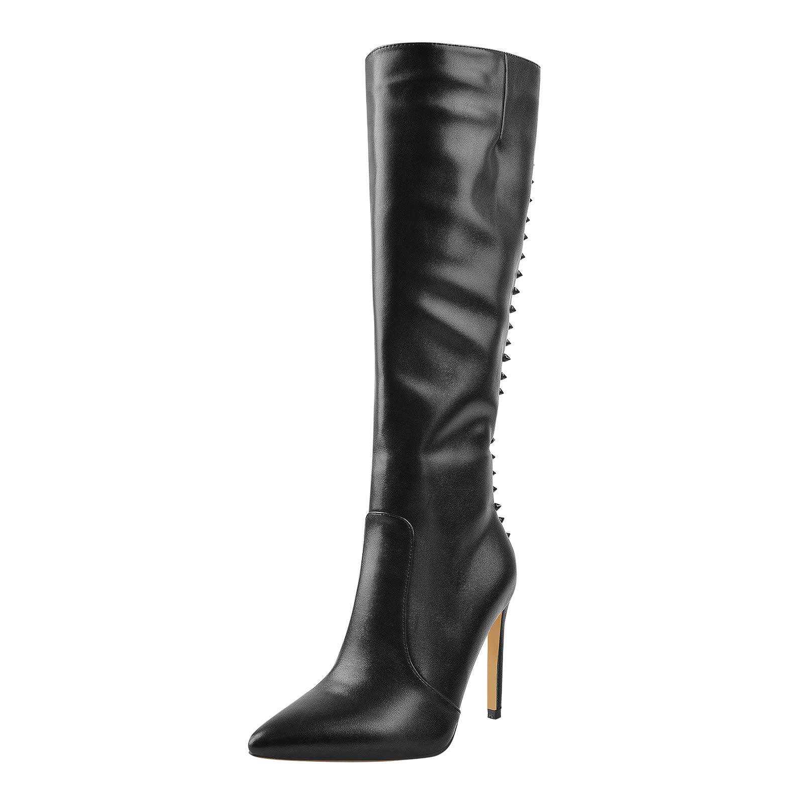 Only Maker Women's Knee High Boots with Zippers - Stiletto Heel Pointed Toe Sexy Booties for Party, Night Out & Fashion