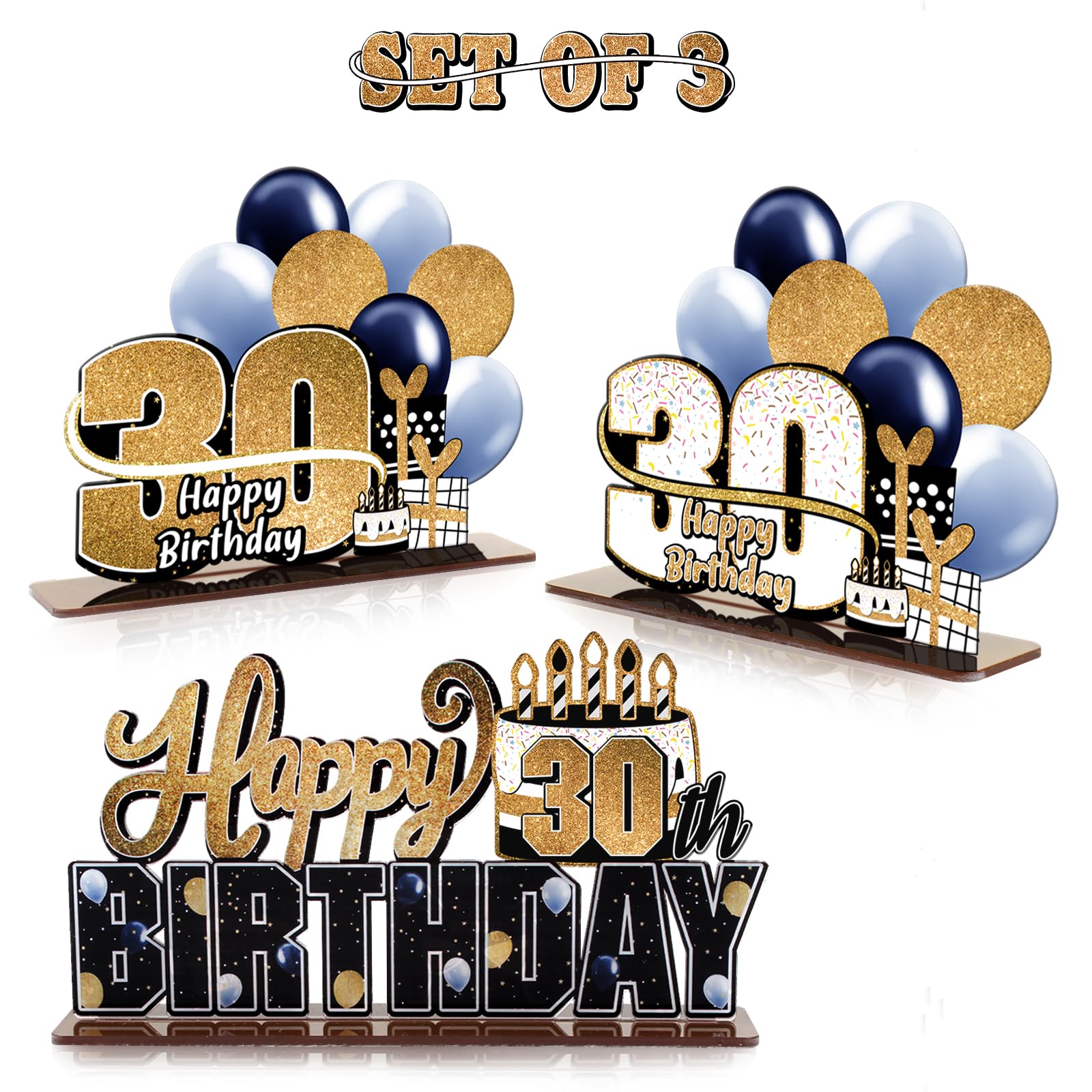 LINGTEER 30th Birthday Gold Acrylic Table Topper Centerpiece Set - Cheers to Thirty Years Party Decorations for Women & Men - Perfect for Milestone Birthday Celebrations, Anniversaries & Special Events