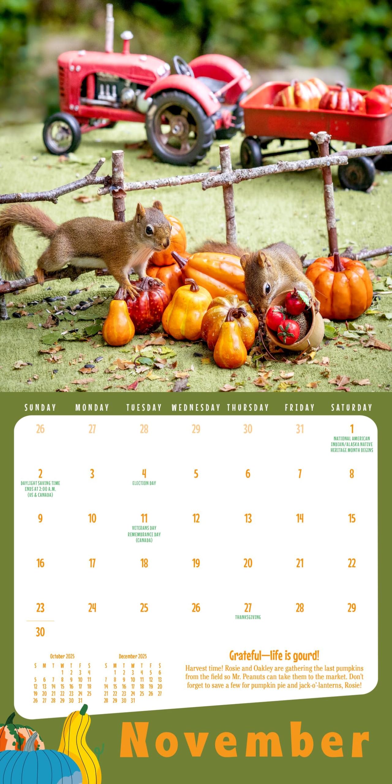 The Secret Life of Squirrels Mini Wall Calendar 2025 - Cute Animal Planner for Home, Office & School Organization | Perfect Gift for Nature Lovers