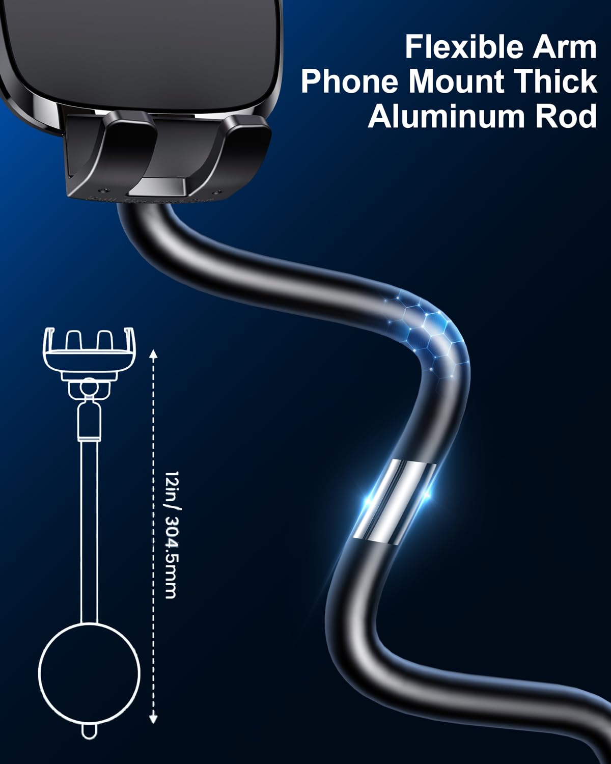 Premium Car Phone Holder - Flexible Long Arm & Anti-Shake Dashboard & Windshield Mount for iPhone & Android Smartphones | Perfect for GPS Navigation, Hands-Free Calls & Road Trips
