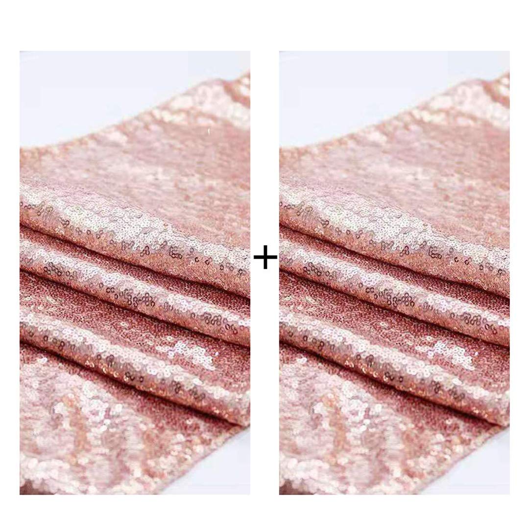 2Pcs Rose Gold Sequin Table Runner Set - 12x108 Inch Elegant Bridal Shower Tablecloth for Wedding, Party, Birthday & Baby Shower Decor | Perfect for Home Decor, Dining Table Centerpiece & Special Event Styling