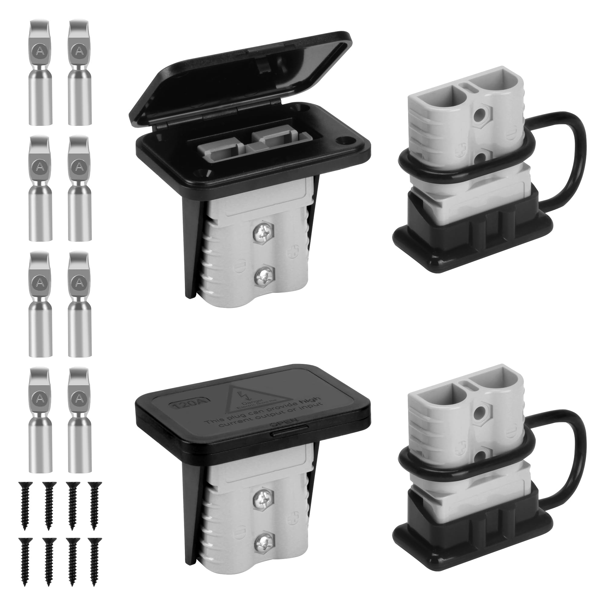 120 Amp Battery Quick Connect/Disconnect Connector - 4 PCS Heavy Duty 2 to 6 Gauge Terminals with Mounting Bracket & Waterproof Cap for RV, Truck, Winch, Marine, ATV - Easy Installation & Secure Power Connection