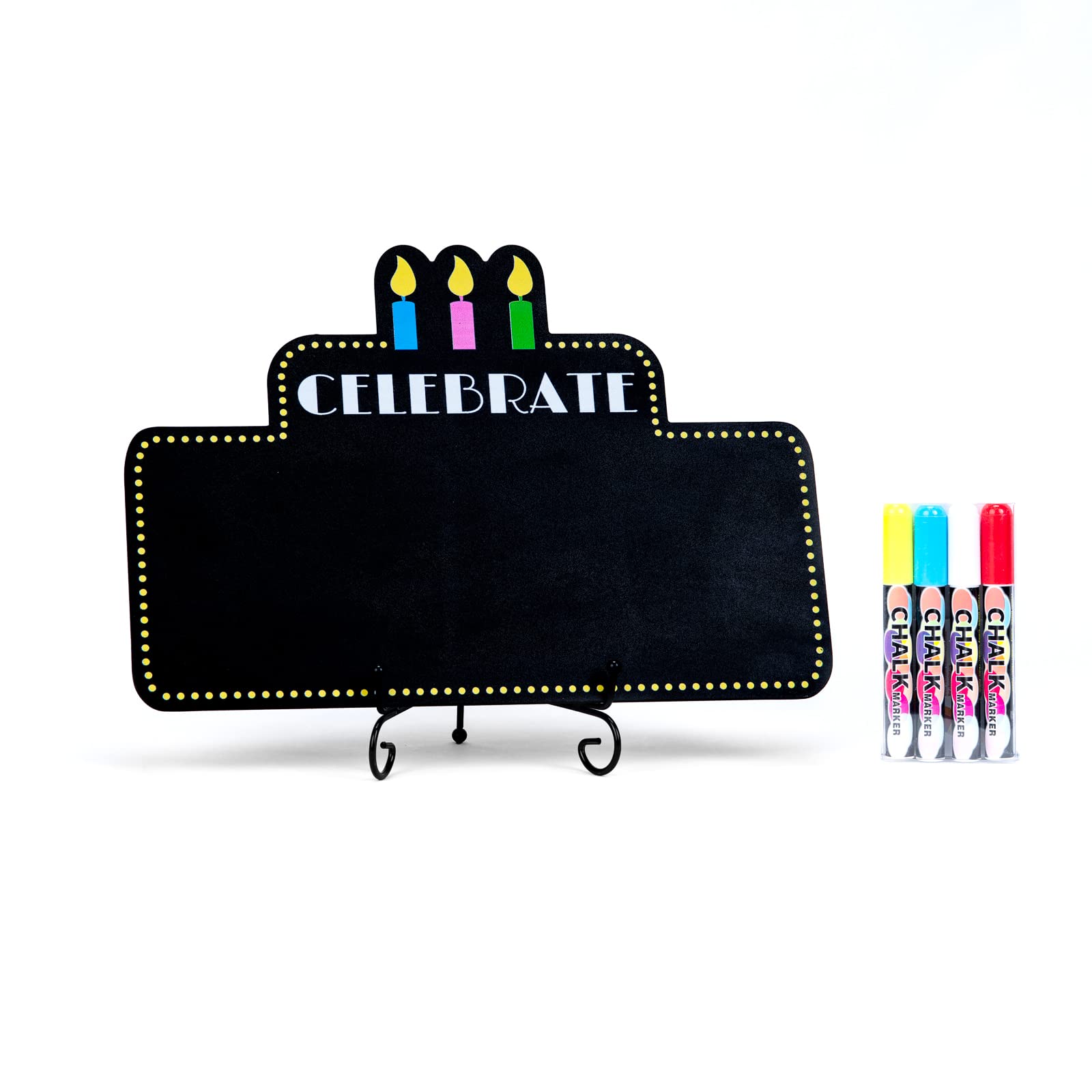 Chalkboard Party Decor Kit - 1 Chalkboard, 4 Chalk Markers & Metal Stand for Birthday, Baby Shower & Events | Reusable Sign for Celebrations, Weddings & Classroom Activities