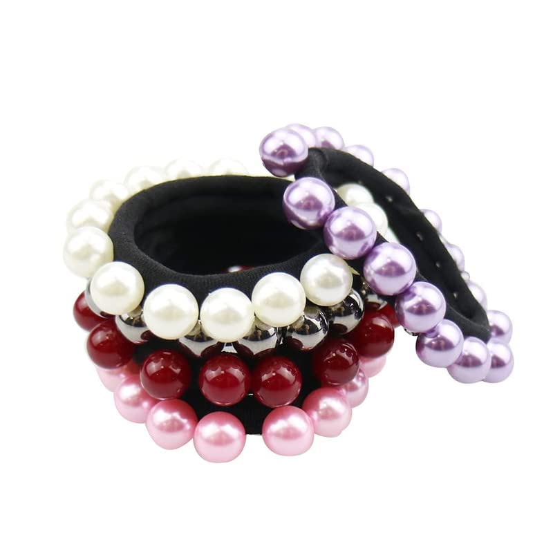 6 PCS Pearl Hair Ties - Beaded Elastic Scrunchies, Stretch Hair Ropes & Ponytail Holders for Women & Girls | Elegant Hair Accessories for Daily Wear, Weddings & Special Occasions