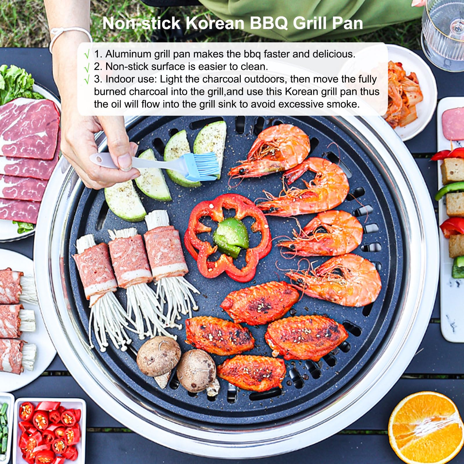 Premium Korean BBQ Grill Charcoal - 13.7 Inch Portable Stainless Steel Tabletop Grill for Indoor & Outdoor Use - Perfect for Camping, Picnics, Backyard BBQs and KBBQ Parties