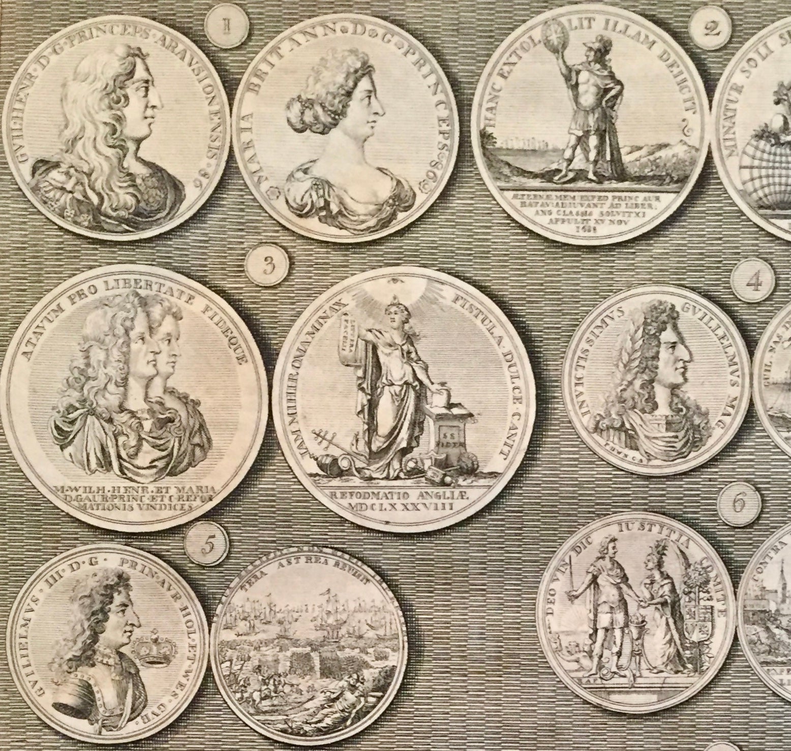 1745 Sheet of British Regal Medals - King William III & Queen Mary Collectible Set of 2 | Historical Coin Collection, Royal Memorabilia for Display & Gift Giving