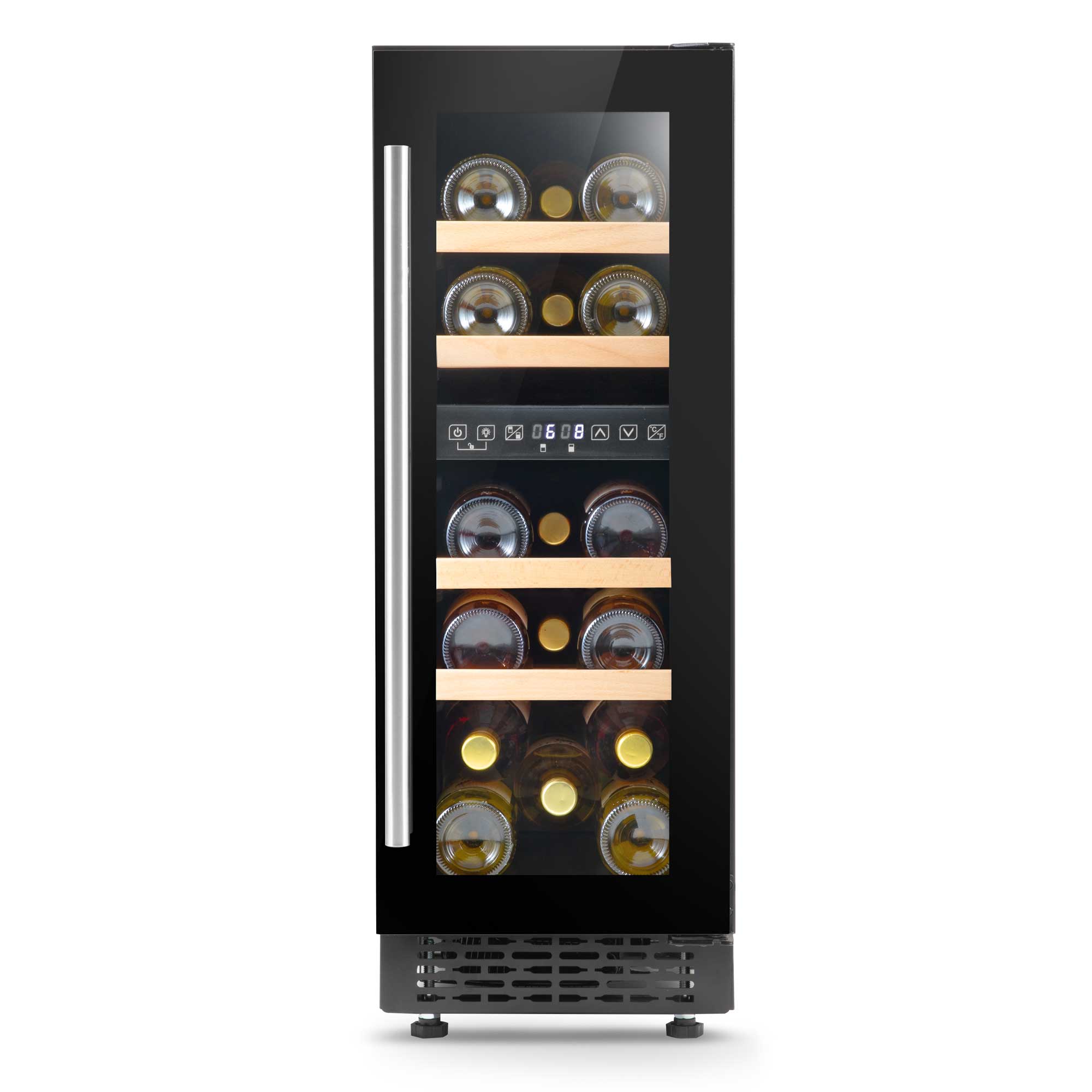 Baridi 17 Bottle Dual Zone Built-In Wine Cooler Refrigerator - 30cm Slim Design, Touch Screen Control, Black (DH204) - Perfect for Kitchen, Bar, Dining Room & Wine Cellar Storage