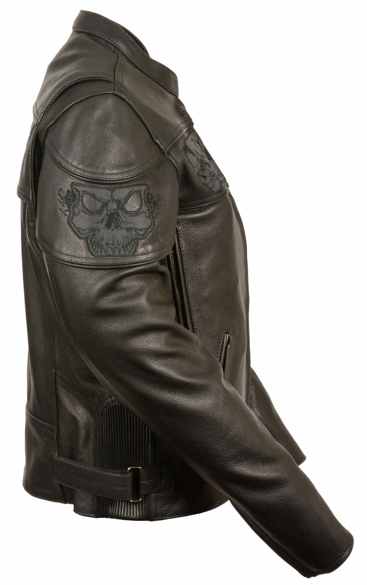 Milwaukee Leather Women's Crossover Leather Scooter Jacket with Reflective Skulls - Black, Medium | Stylish Motorcycle Riding Jacket for Urban Commuting & Night Safety