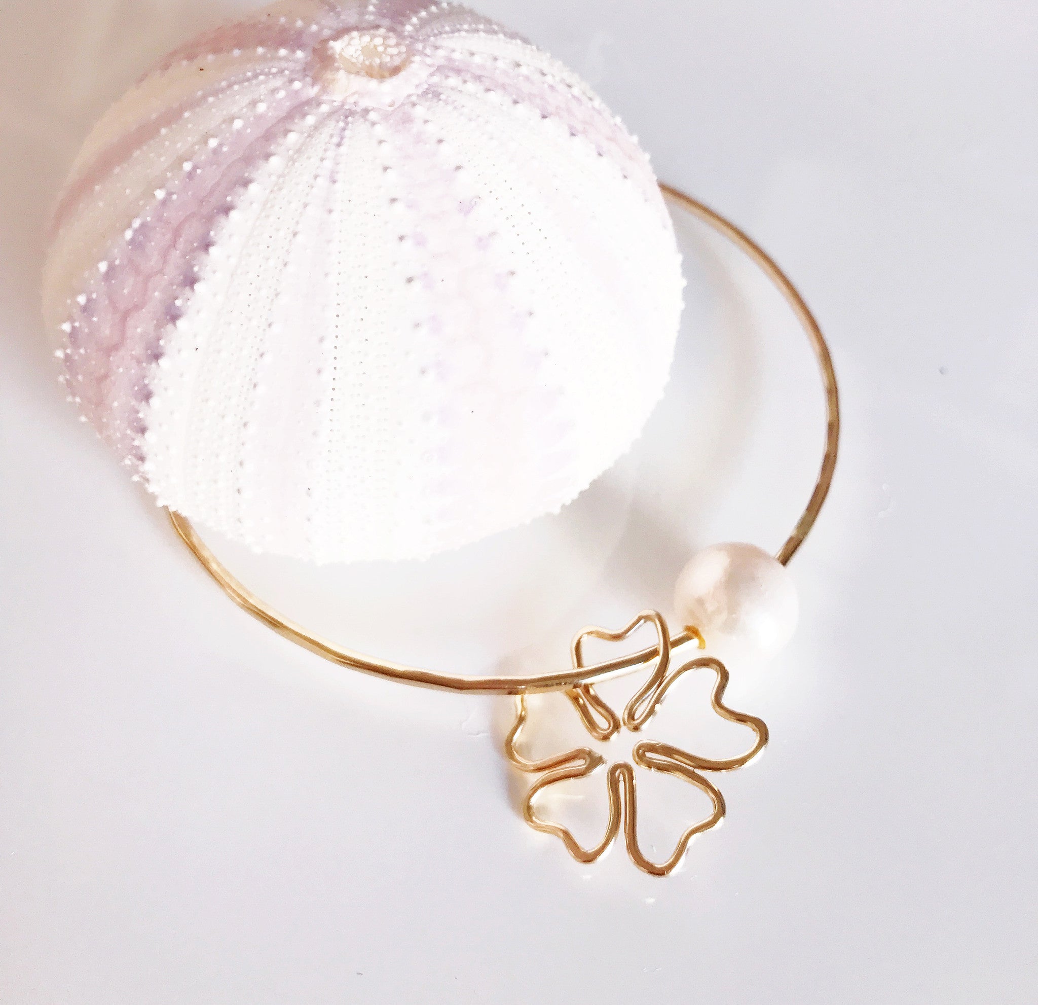 Cherry Blossom Pearl Bangle Bracelet for Women - Elegant White Pearl Floral Bangle Jewelry Gift (B300) for Weddings, Parties & Special Occasions