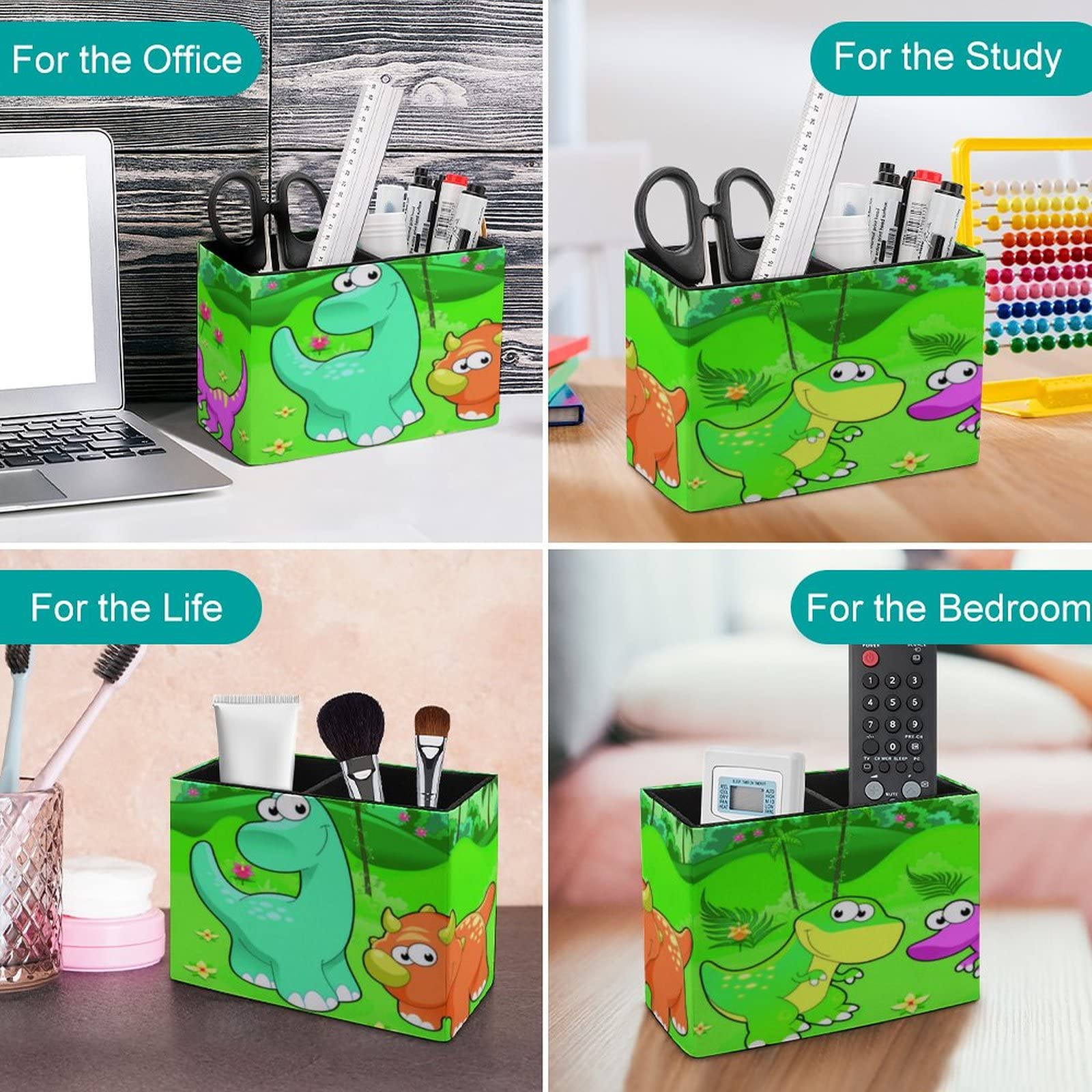 Cute Dinosaur Pen Holder for Desk - Leather Pencil Organizer & Makeup Brush Storage for Office, School, College | Perfect Desktop Organizer for Stationery, Art Supplies, and Cosmetics