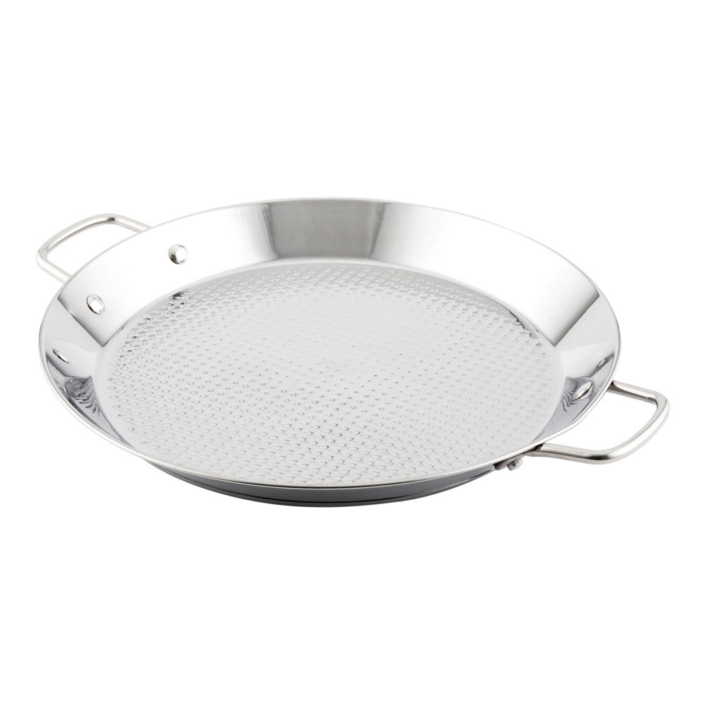 13.5 Inch Induction Ready Spanish Paella Pan - Heavy-Duty Stainless Steel with Riveted Handles, Dishwasher Safe - Perfect for Home Cooking & Restaurant Use - Great for Paella Parties, Family Gatherings & Spanish Cuisine