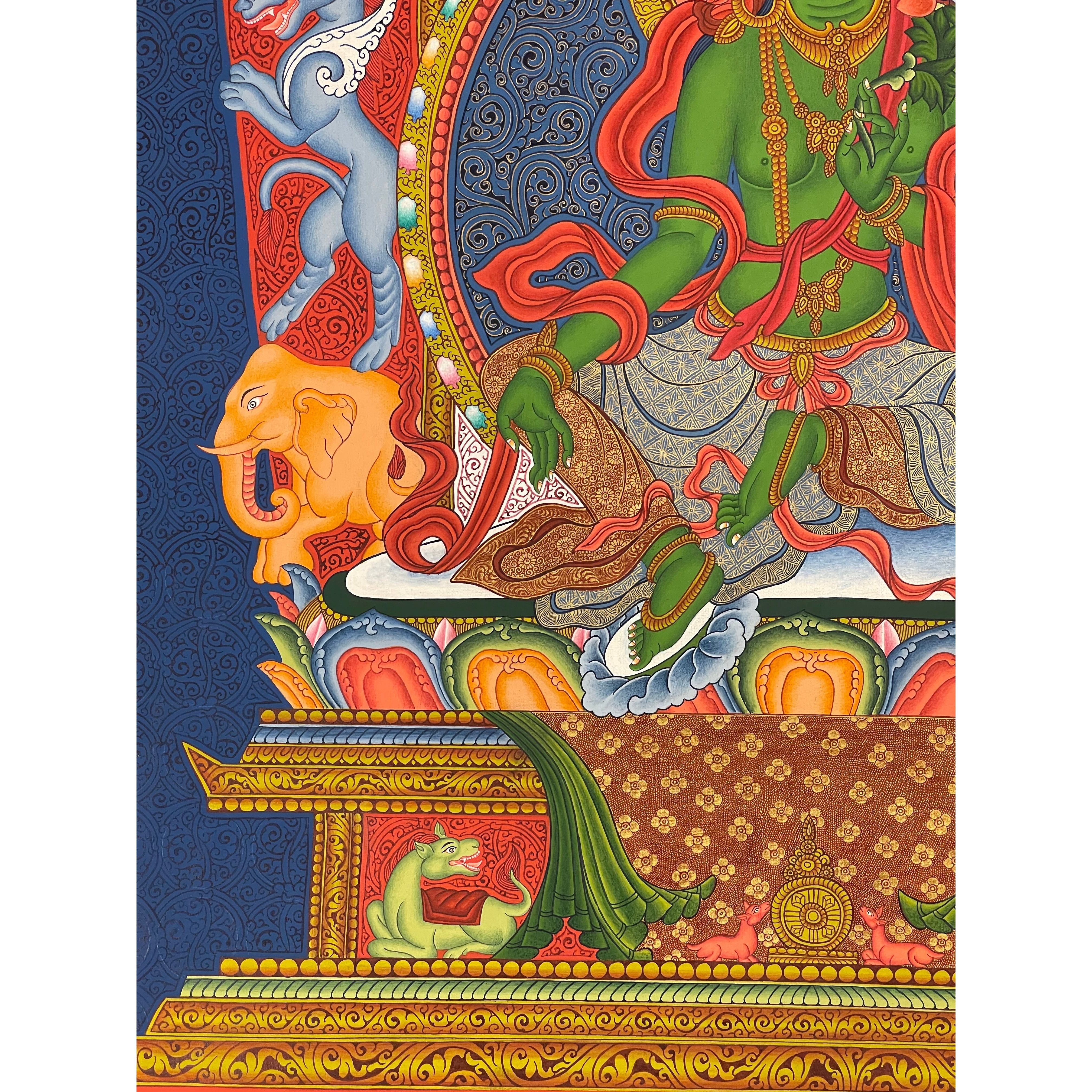 Authentic Green Tara Thangka Painting - Handmade Tibetan Buddhist Wall Art for Meditation & Home Decor | Perfect for Yoga Studios, Spiritual Spaces & Gift Giving