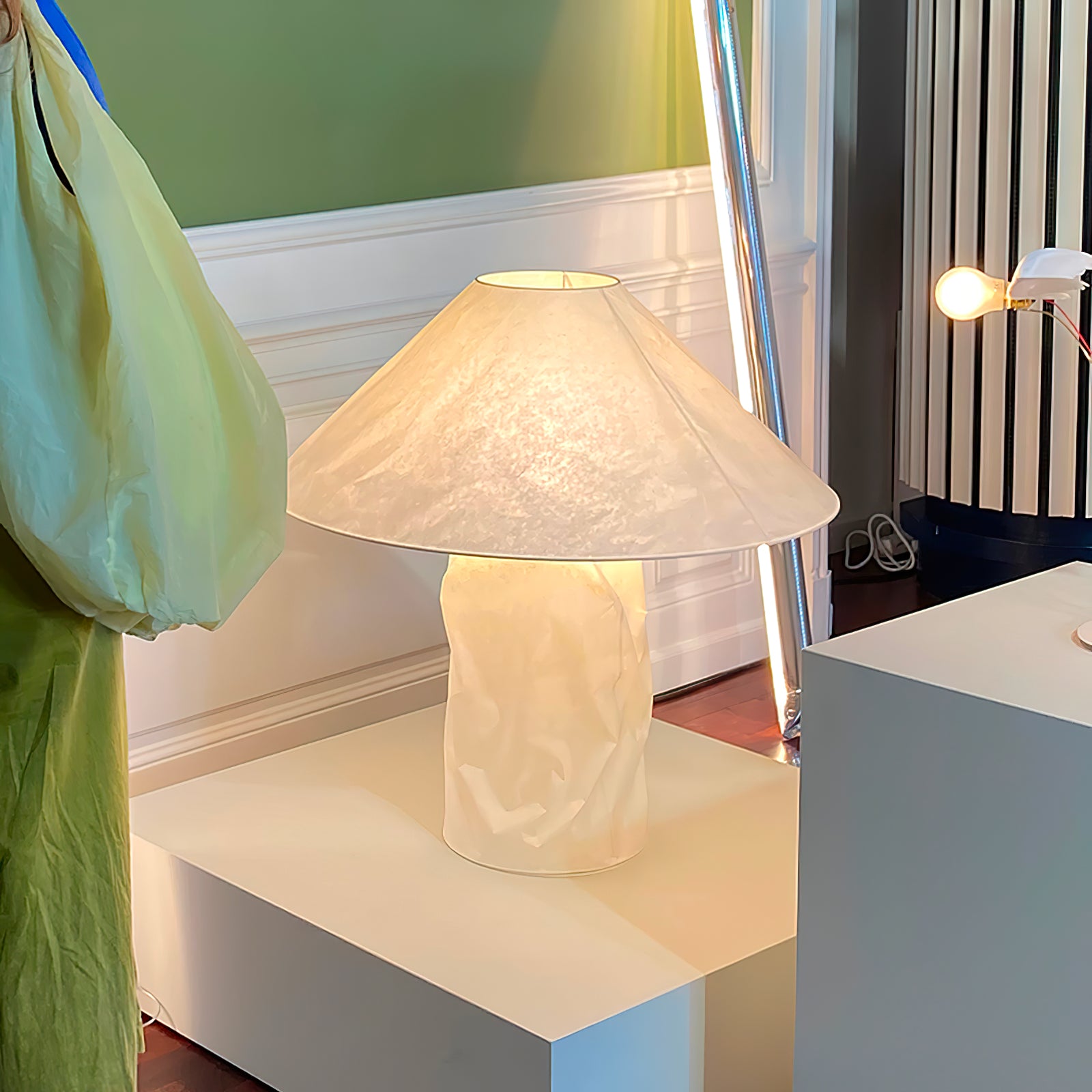 Crinkle Paper Table Lamp - Modern Decorative LED Light for Bedroom, Living Room & Office - Eco-Friendly Home Decor Gift Idea
