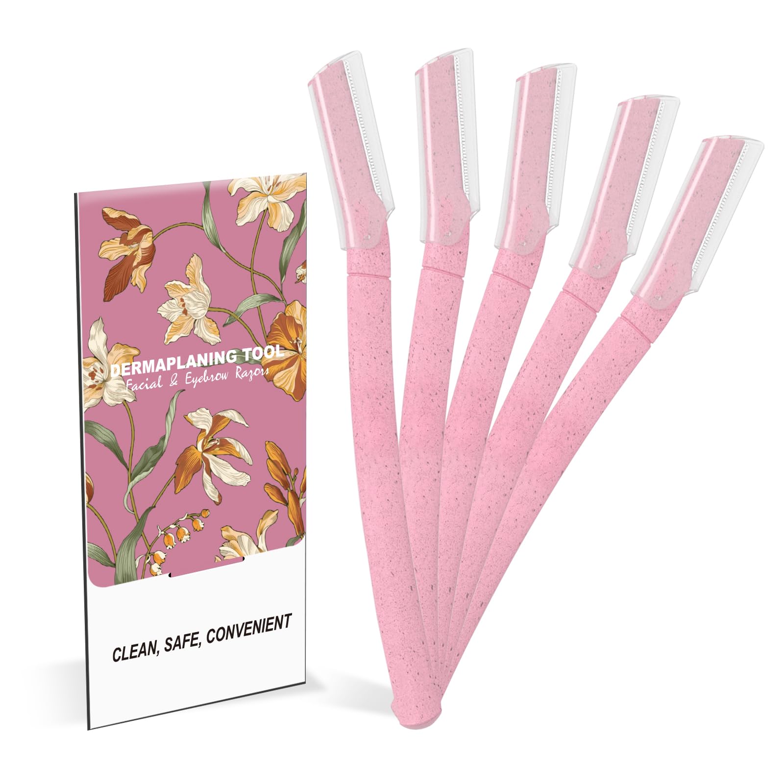 Dermaplane Razor for Women - 5 Pack Pink Facial Hair Remover & Eyebrow Shaper with Protective Cover | Exfoliating Dermaplaning Tool for Smooth Skin - Perfect for At-Home Spa Days & Travel Skincare Routine