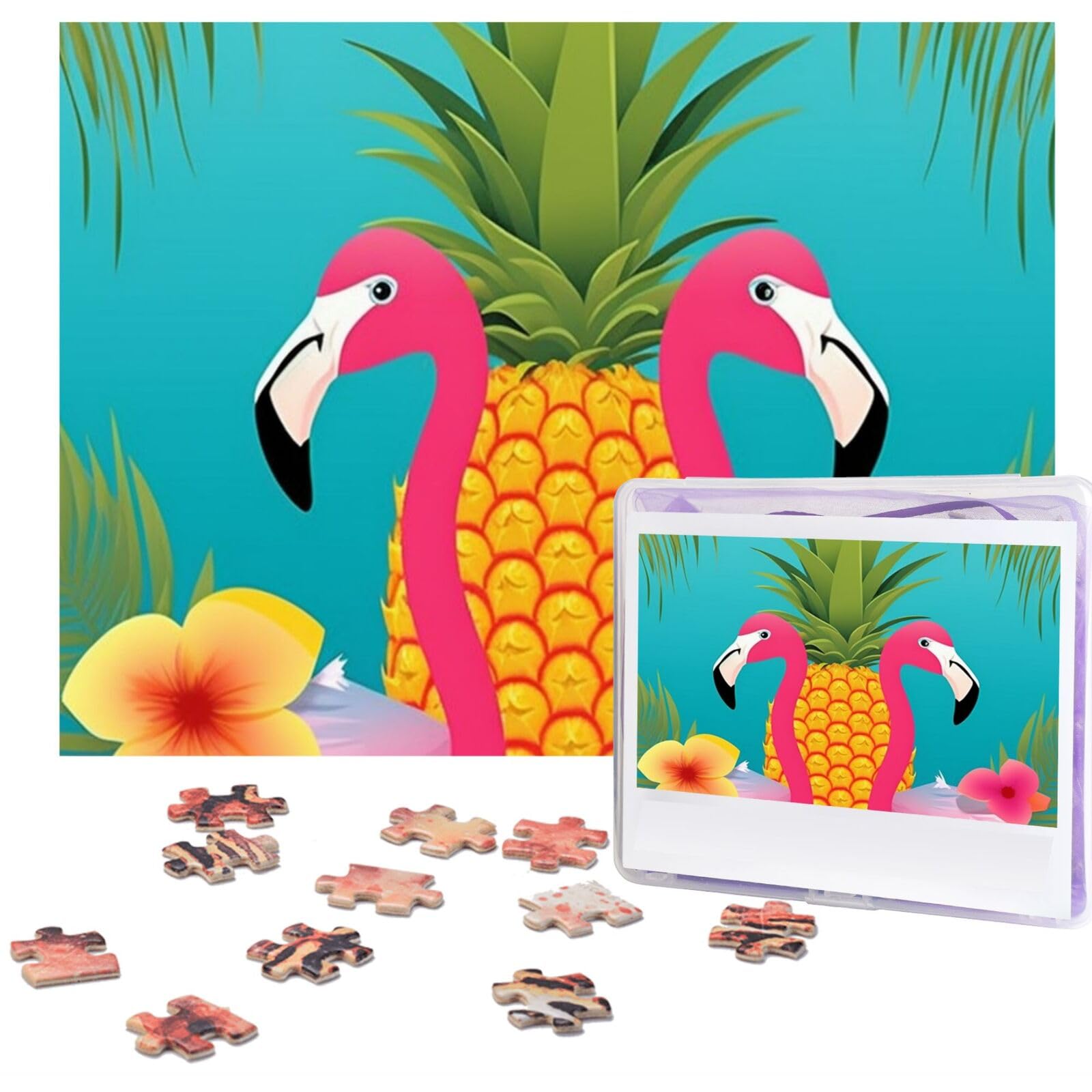 500-Piece Pineapple Flamingo Wooden Jigsaw Puzzle for Adults - Personalized Photo Puzzle with 20.4