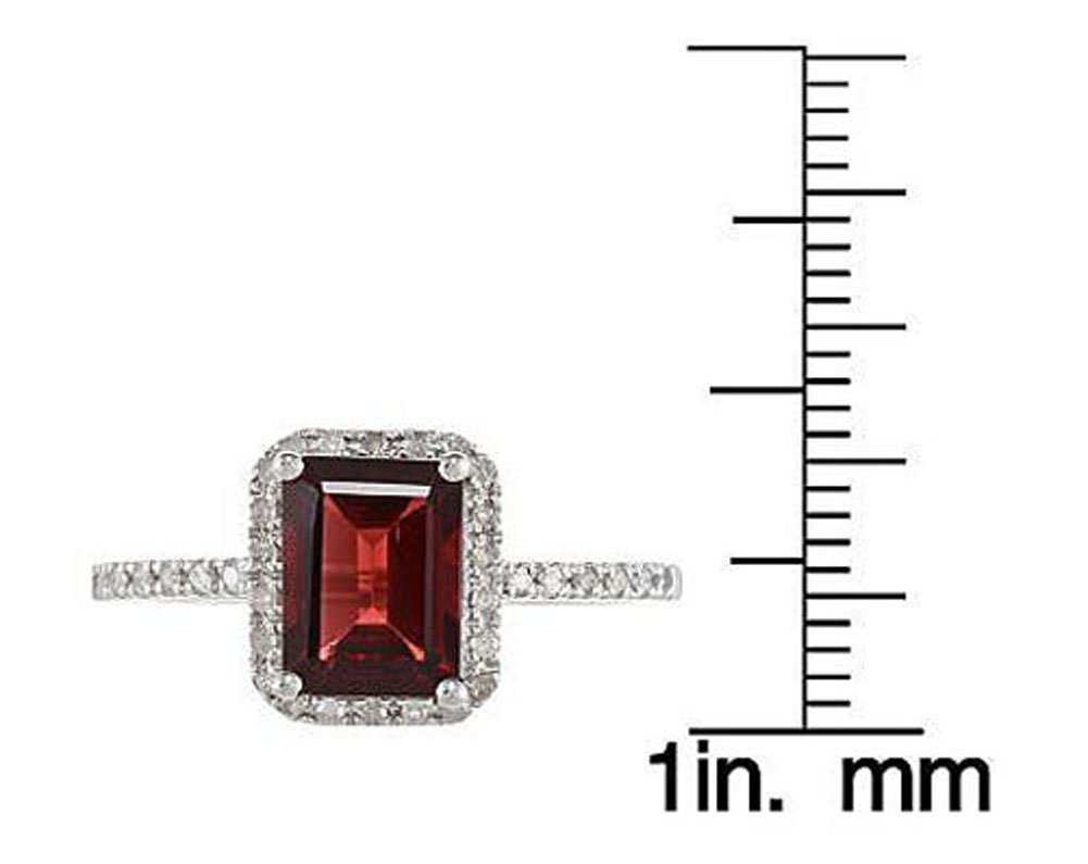 10K White Gold Emerald-Cut Garnet and Diamond Halo Ring for Women - Elegant Birthstone Jewelry Gift for Anniversary, Engagement or Special Occasion