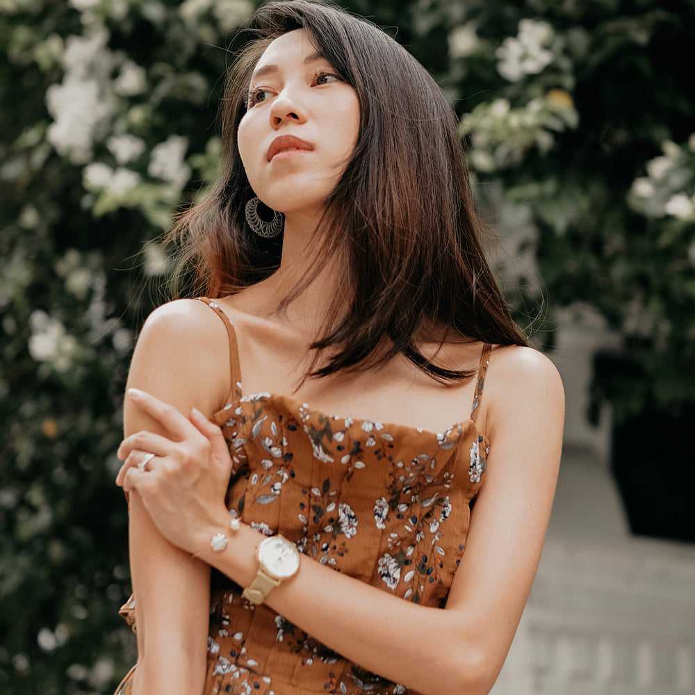 ARIES GOLD ENCHANT FLEUR Rose Gold Stainless Steel Women's Watch with Leather Strap - Model L 5035 RG GYFL - Perfect for Formal Events, Office Wear & Gift Giving
