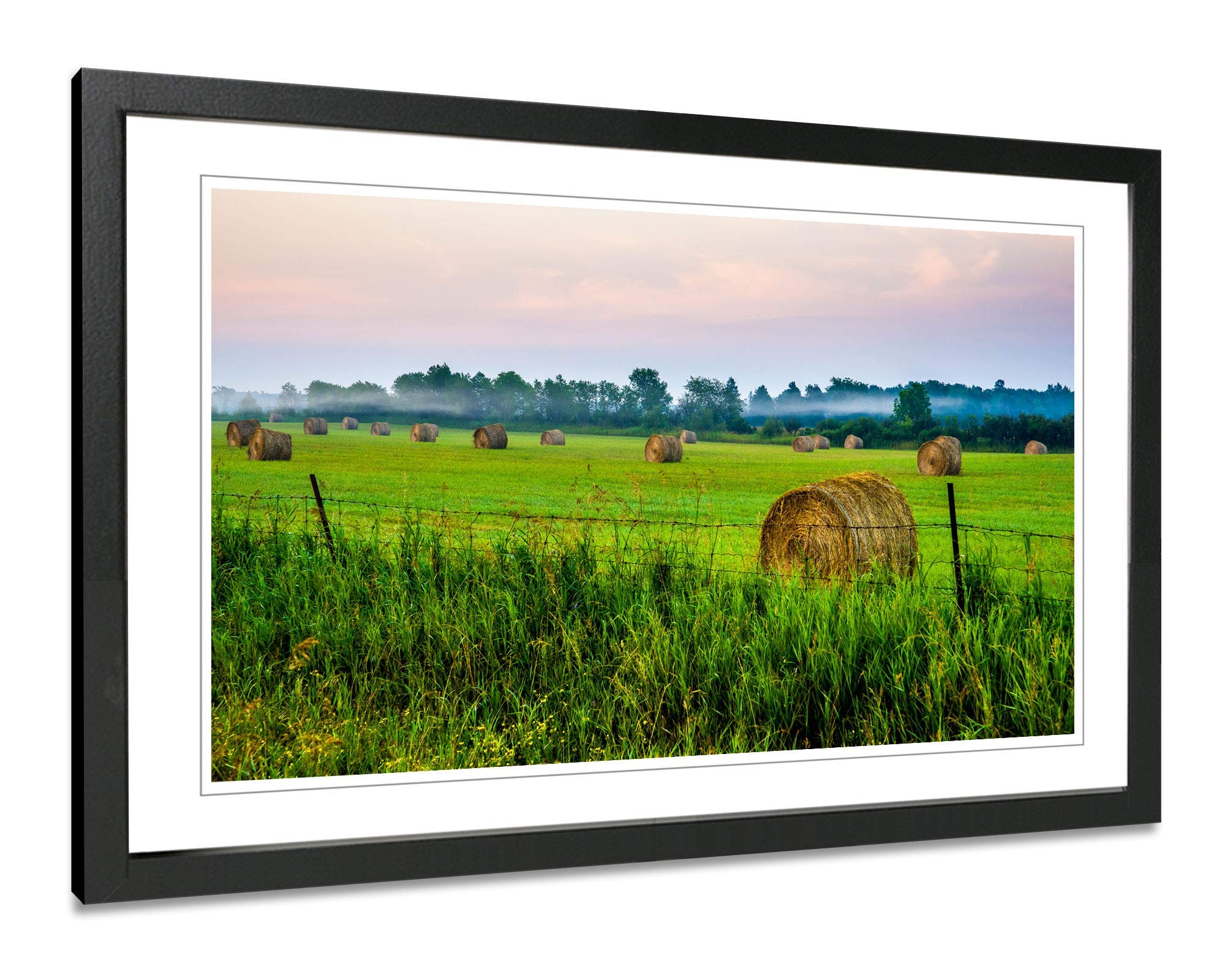 Farmland Rural Photography Print - Original Hay Bale Framed Wall Art Decor for Country Home, Farmhouse & Rustic Living Room