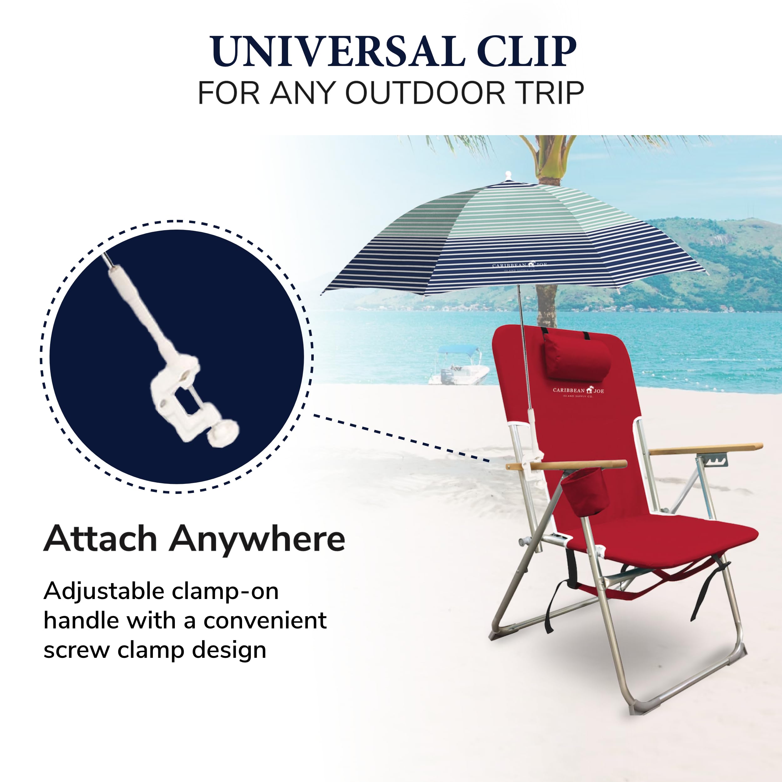 48 Inch Adjustable Universal Clamp-On Beach Umbrella with UV Protection - Perfect for Chairs, Loungers, and Outdoor Relaxation