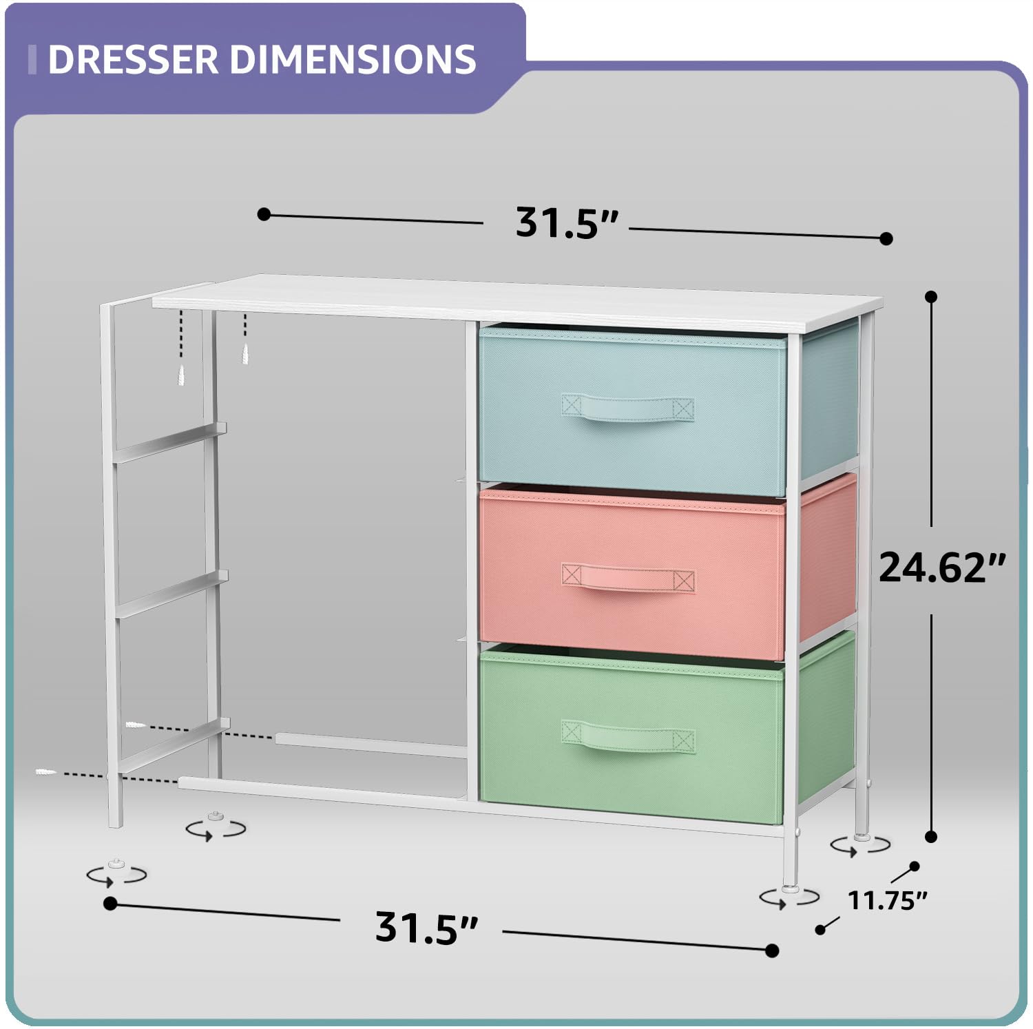 Sorbus 6-Drawer Dresser Organizer - Sturdy Steel Frame & Wood Top Storage Tower with Easy Pull Fabric Bins | Perfect for Bedroom, Hallway, Closet & Office Organization (Pastel/White) | Ideal for Small Space Storage & Home Decor