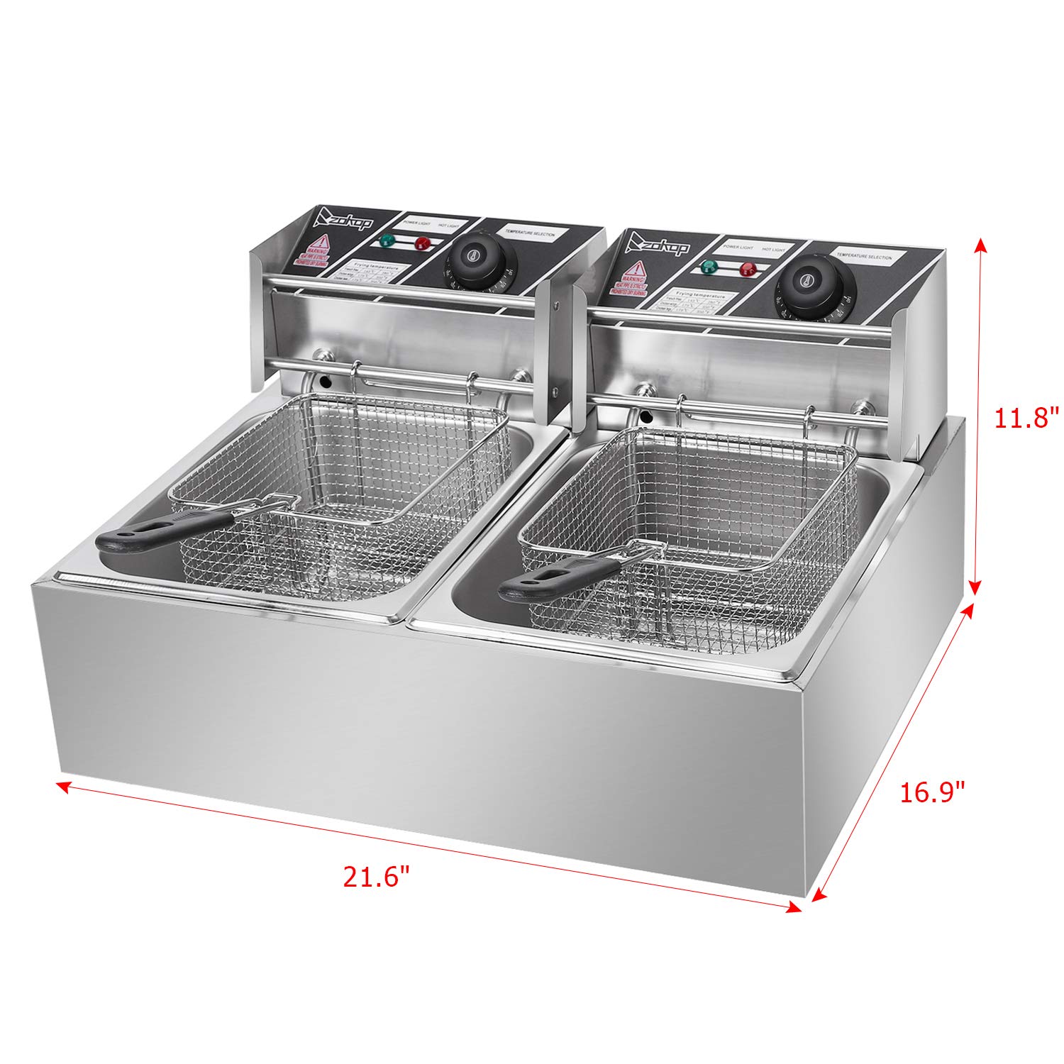 Commercial Electric Deep Fryer - 12L Dual Tank Stainless Steel French Fryer with Basket & Lid for Restaurant & Home Use - Perfect for Frying Chicken, Fish, Fries & More