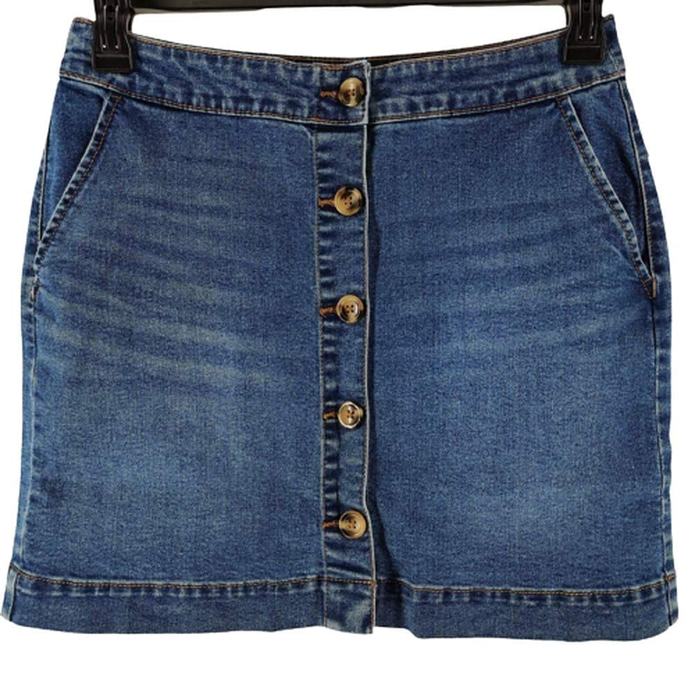 Maison Jules Women's Denim Button Down Skirt in Navy Blue - Size 12 (Large) - Perfect for Casual Outings and Summer Fashion